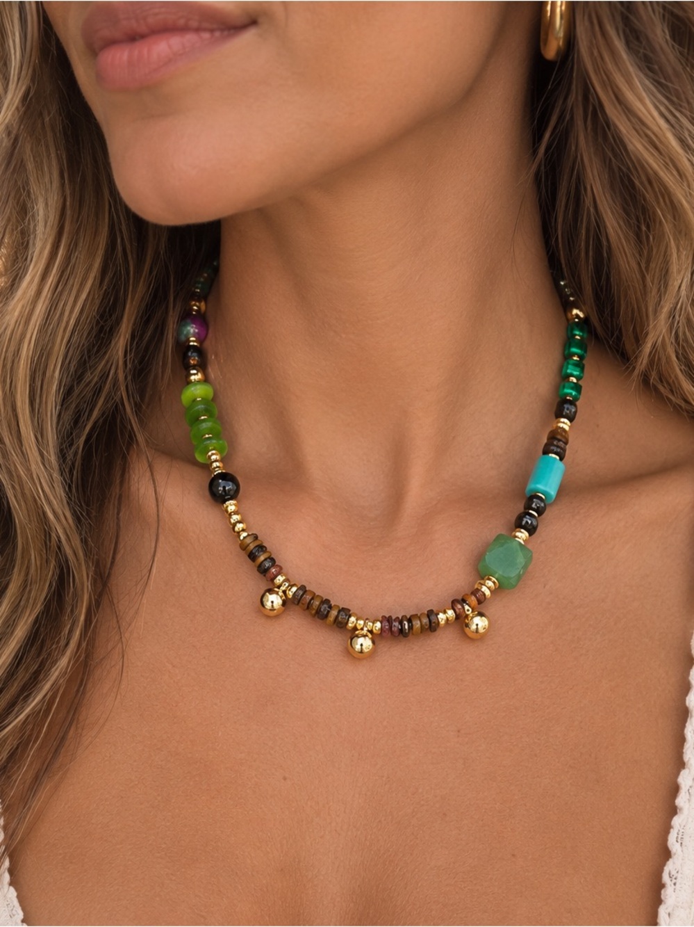 New genuine Multicolor Gemstone necklace